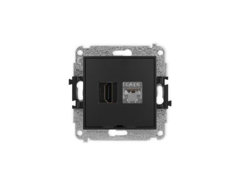 ICON Mechanizm gniazda HDMI 2.0, 4K + gniazda 1xRJ45, kat. 6, ekranowany, 8-stykowy, bez pola opisowego czarny mat 12IGHKBO-46