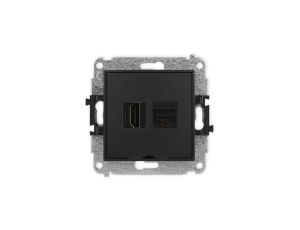 ICON Mechanizm gniazda HDMI 2.0, 4K + gniazda komp. poj. 1xRJ45, kat. 6A, 8-stykowy, bez pola opisowego czarny mat 12IGHKBO-46A