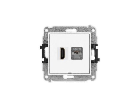 ICON Mechanizm gniazda HDMI 2.0, 4K + gniazda 1xRJ45, kat. 6, ekranowany, 8-stykowy, bez pola opisowego biały mat 25IGHKBO-46