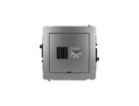DECO Mechanizm gniazda HDMI 2.0, 4K + gniazda 1xRJ45, kat. 6, ekranowany, 8-stykowy, bez pola opisowego grafitowy 11DGHKBO-46