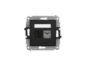 ICON Mechanizm gniazda pojedynczego HDMI 2.0, 4K + gniazda komp. poj. 1xRJ45, kat. 6, ekranowany, 8-stykowy czarny mat 12IGHK-46