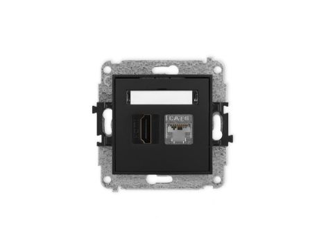 ICON Mechanizm gniazda pojedynczego HDMI 2.0, 4K + gniazda komp. poj. 1xRJ45, kat. 6, ekranowany, 8-stykowy czarny mat 12IGHK-46