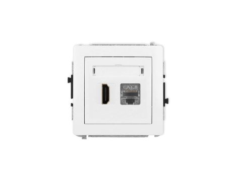 DECO Mechanizm gniazda pojedynczego HDMI 2.1, 8K + gniazda komp. poj. 1xRJ45, kat. 8, ekranowany, 8-stykowy biały mat 25DGHK-88