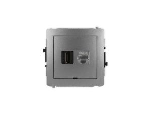 DECO Mechanizm gniazda HDMI 2.1, 8K + gniazda 1xRJ45, kat. 8, ekranowany, 8-stykowy, bez pola opisowego grafitowy 11DGHKBO-88