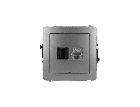 DECO Mechanizm gniazda HDMI 2.1, 8K + gniazda 1xRJ45, kat. 8, ekranowany, 8-stykowy, bez pola opisowego grafitowy 11DGHKBO-88