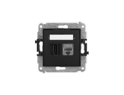 MINI Mechanizm gniazda pojedynczego HDMI 2.1, 8K + gniazda komp. poj. 1xRJ45, kat. 8, ekranowany, 8-stykowy czarny mat 12MGHK-88