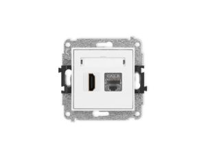 ICON Mechanizm gniazda pojedynczego HDMI 2.1, 8K + gniazda komp. poj. 1xRJ45, kat. 8, ekranowany, 8-stykowy biały mat 25IGHK-88
