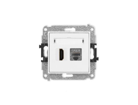 ICON Mechanizm gniazda pojedynczego HDMI 2.1, 8K + gniazda komp. poj. 1xRJ45, kat. 8, ekranowany, 8-stykowy biały mat 25IGHK-88