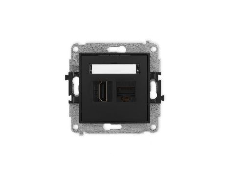 MINI Mechanizm gniazda pojedynczego HDMI 2.0, 4K + gniazda komp. poj. 1xRJ45, kat. 6A, 8-stykowy czarny mat 12MGHK-46A