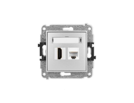 MINI Mechanizm gniazda pojedynczego HDMI 2.1, 8K + gniazda komp. poj. 1xRJ45, kat. 6A, 8-stykowy srebrny metalik 7MGHK-86A