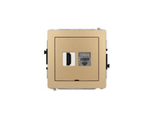 DECO Mechanizm gniazda HDMI 2.1, 8K + gniazda 1xRJ45, kat. 8, ekranowany, 8-stykowy, bez pola opisowego złoty metalik 8DGHKBO-88