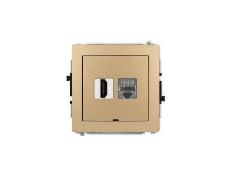 DECO Mechanizm gniazda HDMI 2.1, 8K + gniazda 1xRJ45, kat. 8, ekranowany, 8-stykowy, bez pola opisowego złoty metalik 8DGHKBO-88