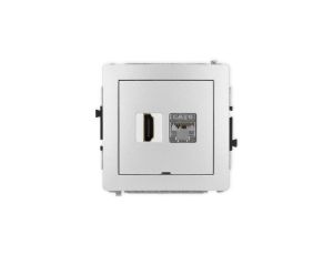 DECO Mechanizm gniazda HDMI 2.0, 4K + gniazda 1xRJ45, kat. 6, ekranowany, 8-stykowy, bez opisu srebrny metalik 7DGHKBO-46