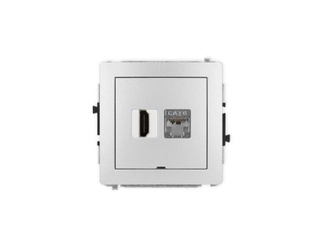 DECO Mechanizm gniazda HDMI 2.0, 4K + gniazda 1xRJ45, kat. 6, ekranowany, 8-stykowy, bez opisu srebrny metalik 7DGHKBO-46