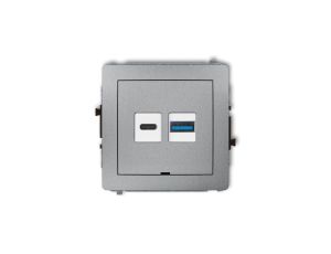DECO Mechanizm ładowarki USB podwójnej USB C + USB A, 30W max., bez pola opisowego srebrny metalik 7DCUSBBO-10