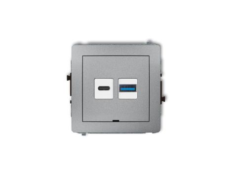 DECO Mechanizm ładowarki USB podwójnej USB C + USB A, 30W max., bez pola opisowego srebrny metalik 7DCUSBBO-10