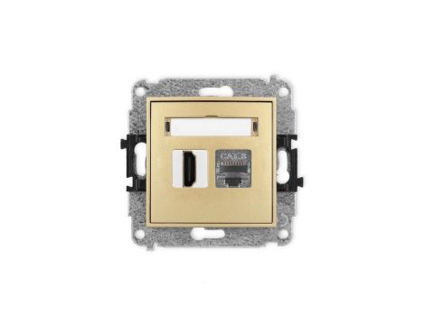 MINI Mechanizm gniazda pojedynczego HDMI 2.1, 8K + gniazda komp. poj. 1xRJ45, kat. 8, ekranowany, 8-stykowy złoty 29MGHK-88