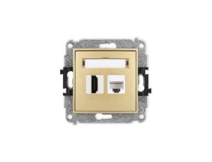 ICON Mechanizm gniazda pojedynczego HDMI 2.0, 4K + gniazda komp. poj. 1xRJ45, kat. 6A, 8-stykowy złoty 29IGHK-46A