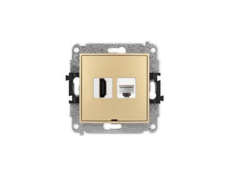 MINI Mechanizm gniazda HDMI 2.0, 4K + gniazda komp. poj. 1xRJ45, kat. 6A, 8-stykowy, bez pola opisowego złoty 29MGHKBO-46A