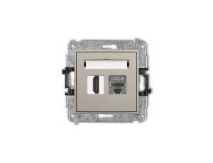 MINI Mechanizm gniazda pojedynczego HDMI 2.1, 8K + gniazda komp. poj. 1xRJ45, kat. 8, ekranowany, 8-stykowy taupe 60MGHK-88