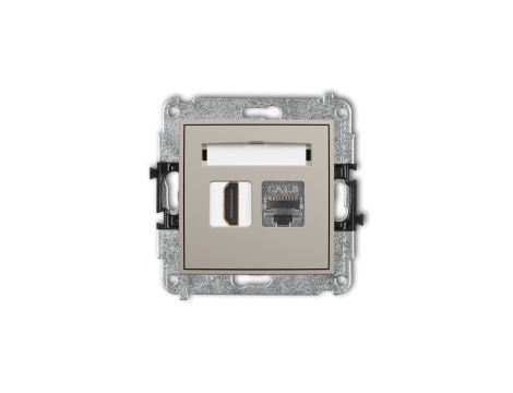 MINI Mechanizm gniazda pojedynczego HDMI 2.1, 8K + gniazda komp. poj. 1xRJ45, kat. 8, ekranowany, 8-stykowy taupe 60MGHK-88