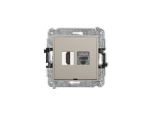 ICON Mechanizm gniazda HDMI 2.1, 8K + gniazda 1xRJ45, kat. 8, ekranowany, 8-stykowy, bez pola opisowego taupe 60IGHKBO-88