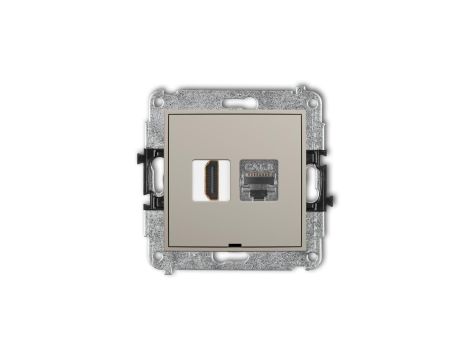 ICON Mechanizm gniazda HDMI 2.1, 8K + gniazda 1xRJ45, kat. 8, ekranowany, 8-stykowy, bez pola opisowego taupe 60IGHKBO-88