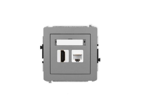DECO Mechanizm gniazda pojedynczego HDMI 2.1, 8K + gniazda komp. poj. 1xRJ45, kat. 6A, 8-stykowy szary mat 27DGHK-86A