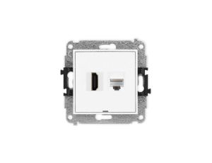 MINI Mechanizm gniazda HDMI 2.1, 8K + gniazda komp. poj. 1xRJ45, kat. 6A, 8-stykowy, bez pola opisowego biały mat 25MGHKBO-86A