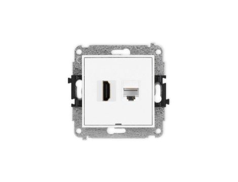 MINI Mechanizm gniazda HDMI 2.1, 8K + gniazda komp. poj. 1xRJ45, kat. 6A, 8-stykowy, bez pola opisowego biały mat 25MGHKBO-86A