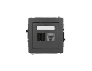 DECO Mechanizm gniazda HDMI 2.1, 8K + gniazda komp. poj. 1xRJ45, kat. 8, ekranowany, 8-stykowy grafitowy mat 28DGHK-88