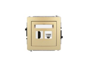 DECO Mechanizm gniazda pojedynczego HDMI 2.0, 4K + gniazda komp. poj. 1xRJ45, kat. 6A, 8-stykowy złoty 29DGHK-46A
