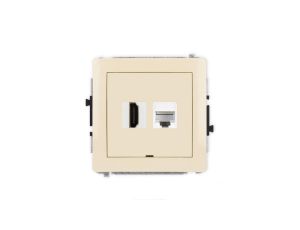 DECO Mechanizm gniazda HDMI 2.0, 4K + gniazda komp. poj. 1xRJ45, kat. 6A, 8-stykowy, bez pola opisowego beżowy 1DGHKBO-46A