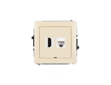 DECO Mechanizm gniazda HDMI 2.0, 4K + gniazda komp. poj. 1xRJ45, kat. 6A, 8-stykowy, bez pola opisowego beżowy 1DGHKBO-46A