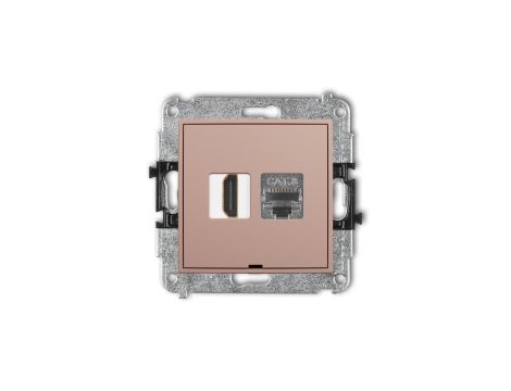 MINI Mechanizm gniazda HDMI 2.1, 8K + gniazda 1xRJ45, kat. 8, ekranowany, 8-stykowy, bez pola opisowego łososiowy 62MGHKBO-88