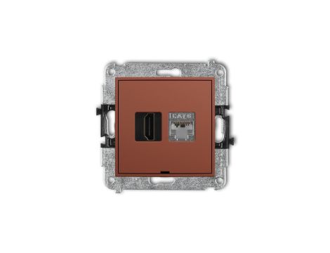 MINI Mechanizm gniazda HDMI 2.0, 4K + gniazda 1xRJ45, kat. 6, ekranowany, 8-stykowy, bez pola opisowego terakota 63MGHKBO-46