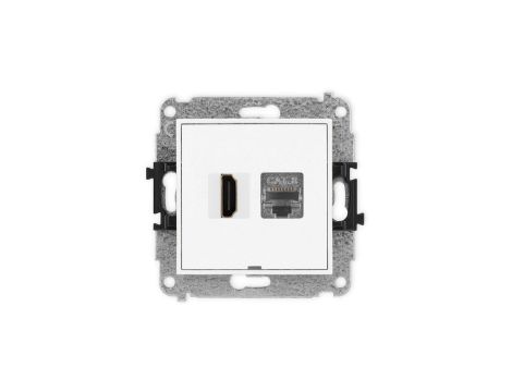 ICON Mechanizm gniazda HDMI 2.1, 8K + gniazda 1xRJ45, kat. 8, ekranowany, 8-stykowy, bez pola opisowego biały mat 25IGHKBO-88