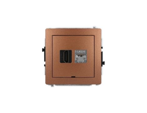 DECO Mechanizm gniazda HDMI 2.0, 4K + gniazda 1xRJ45, kat. 6, ekranowany, 8-stykowy, bez opisu brązowy metalik 9DGHKBO-46
