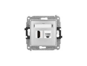 ICON Mechanizm gniazda pojedynczego HDMI 2.1, 8K + gniazda komp. poj. 1xRJ45, kat. 6A, 8-stykowy srebrny metalik 7IGHK-86A