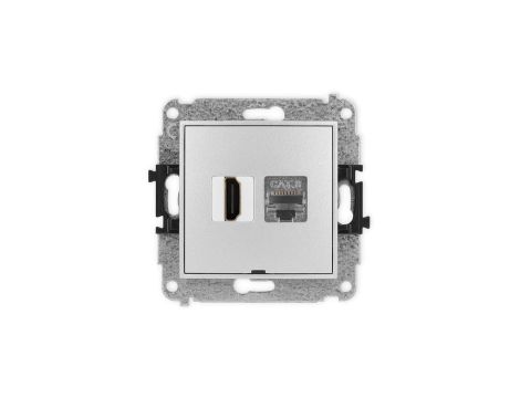 ICON Mechanizm gniazda HDMI 2.1, 8K + gniazda 1xRJ45, kat. 8, ekranowany, 8-stykowy, bez opisu srebrny metalik 7IGHKBO-88