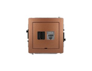 DECO Mechanizm gniazda HDMI 2.1, 8K + gniazda 1xRJ45, kat. 8, ekranowany, 8-stykowy, bez opisu brązowy metalik 9DGHKBO-88