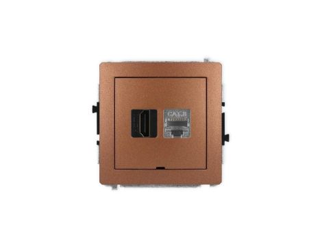 DECO Mechanizm gniazda HDMI 2.1, 8K + gniazda 1xRJ45, kat. 8, ekranowany, 8-stykowy, bez opisu brązowy metalik 9DGHKBO-88