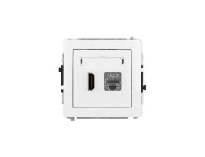 DECO Mechanizm gniazda pojedynczego HDMI 2.1, 8K + gniazda komp. poj. 1xRJ45, kat. 8, ekranowany, 8-stykowy biały DGHK-88
