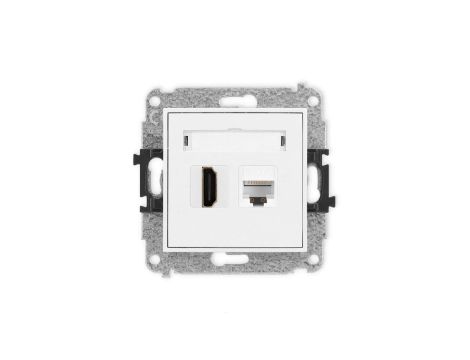 MINI Mechanizm gniazda pojedynczego HDMI 2.1, 8K + gniazda komp. poj. 1xRJ45, kat. 6A, 8-stykowy biały MGHK-86A