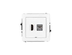DECO Mechanizm gniazda HDMI 2.0, 4K + gniazda 1xRJ45, kat. 6, ekranowany, 8-stykowy, bez pola opisowego biały DGHKBO-46