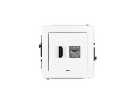DECO Mechanizm gniazda HDMI 2.0, 4K + gniazda 1xRJ45, kat. 6, ekranowany, 8-stykowy, bez pola opisowego biały DGHKBO-46