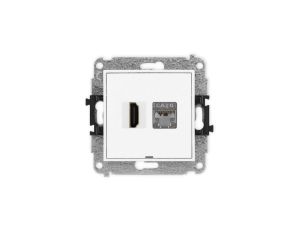 MINI Mechanizm gniazda HDMI 2.0, 4K + gniazda 1xRJ45, kat. 6, ekranowany, 8-stykowy, bez pola opisowego biały MGHKBO-46