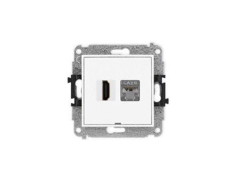 MINI Mechanizm gniazda HDMI 2.0, 4K + gniazda 1xRJ45, kat. 6, ekranowany, 8-stykowy, bez pola opisowego biały MGHKBO-46