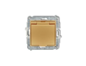 MINI Mechanizm gniazda bryzgoszczelnego z uziemieniem 2P+Z (klapka złota, przesłony torów prądowych) złoty 29MGPB-1zp
