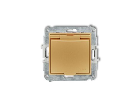 MINI Mechanizm gniazda bryzgoszczelnego z uziemieniem 2P+Z (klapka złota, przesłony torów prądowych) złoty 29MGPB-1zp